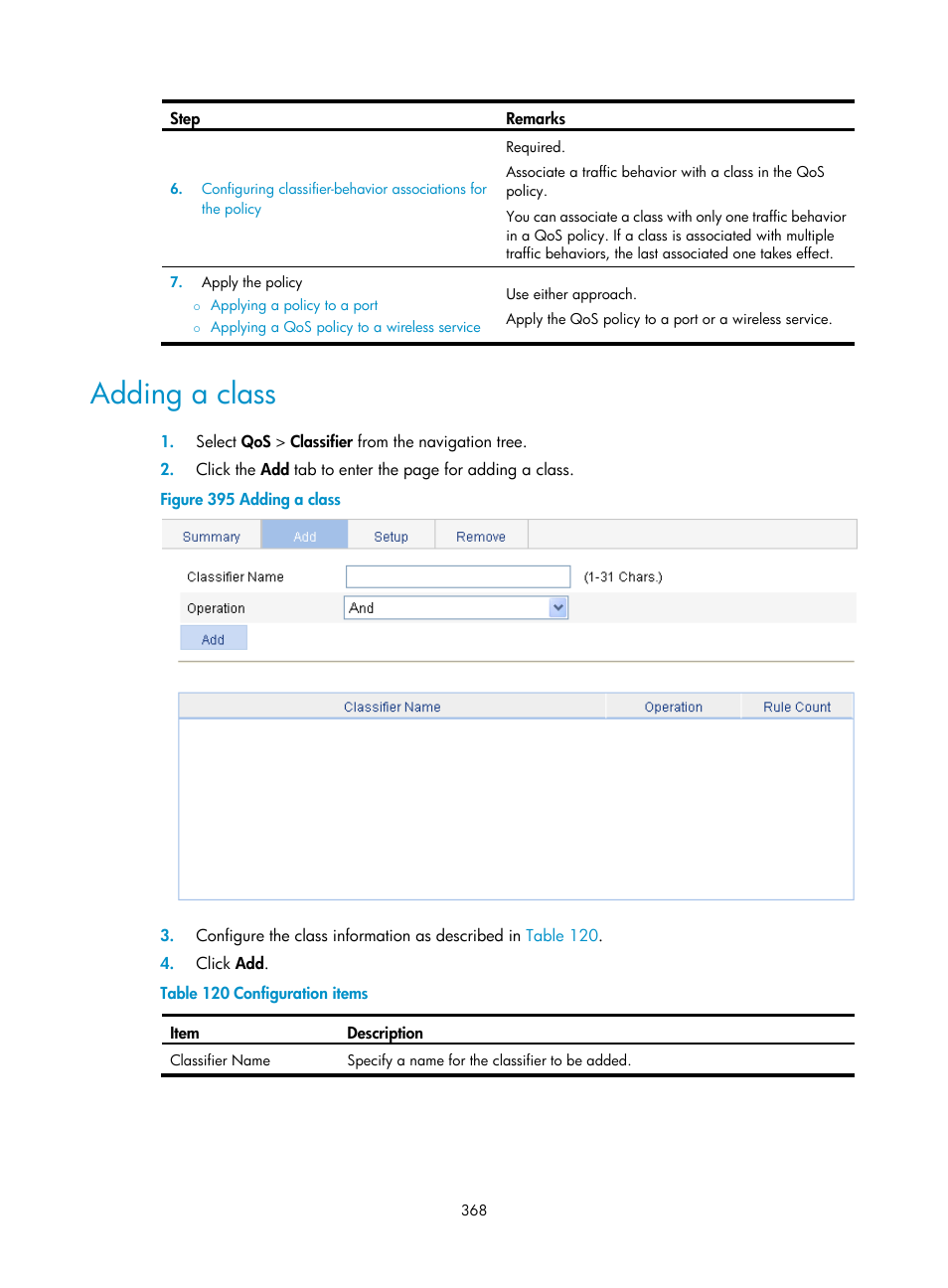 Adding a class | H3C Technologies H3C WA3600 Series Access Points User Manual | Page 381 / 447