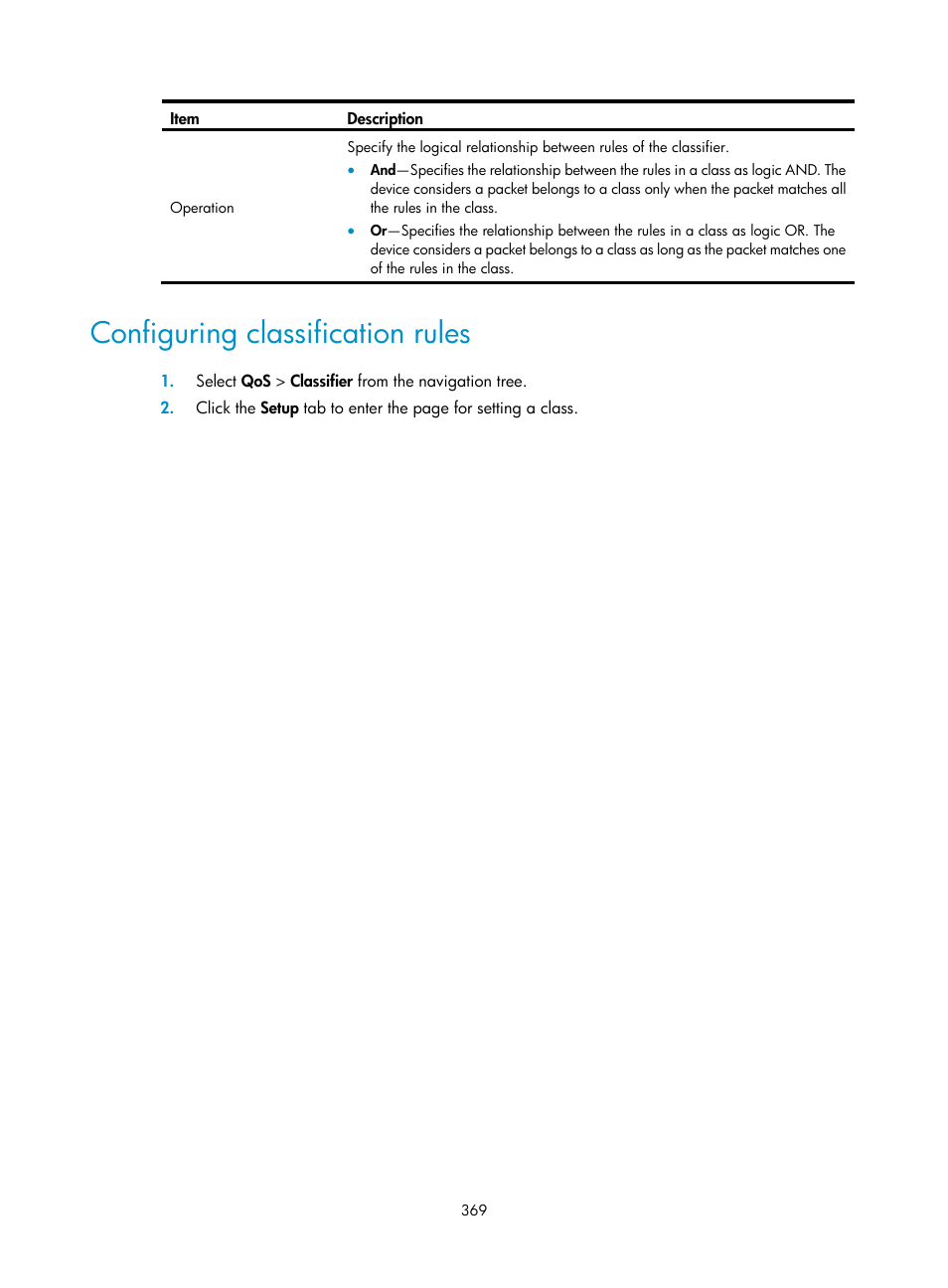 Configuring classification rules | H3C Technologies H3C WA3600 Series Access Points User Manual | Page 382 / 447