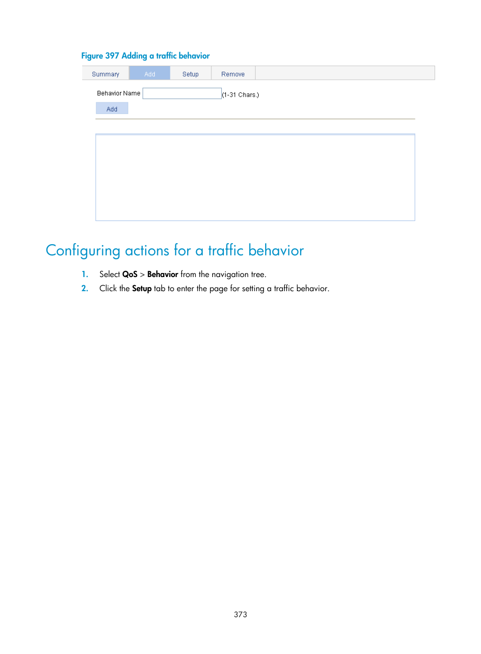 Configuring actions for a traffic behavior | H3C Technologies H3C WA3600 Series Access Points User Manual | Page 386 / 447