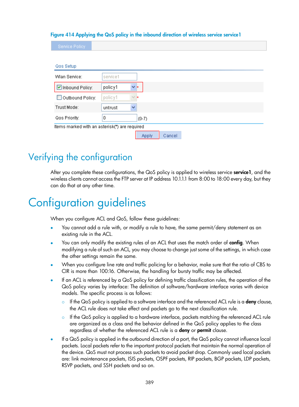 Verifying the configuration, Configuration guidelines | H3C Technologies H3C WA3600 Series Access Points User Manual | Page 402 / 447