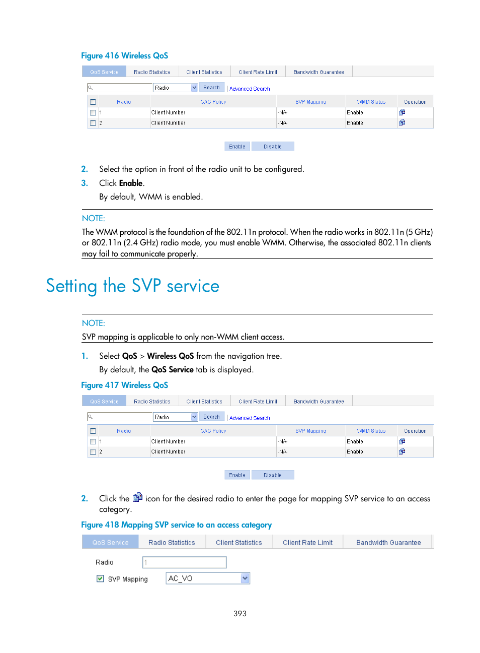 Setting the svp service | H3C Technologies H3C WA3600 Series Access Points User Manual | Page 406 / 447