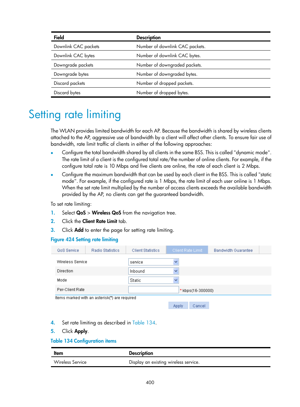 Setting rate limiting | H3C Technologies H3C WA3600 Series Access Points User Manual | Page 413 / 447