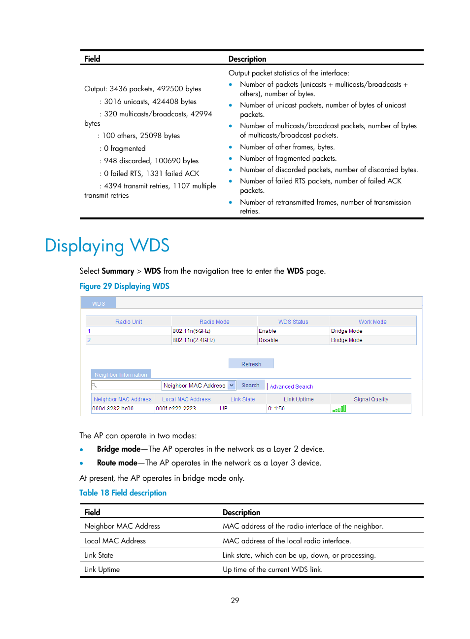 Displaying wds | H3C Technologies H3C WA3600 Series Access Points User Manual | Page 42 / 447