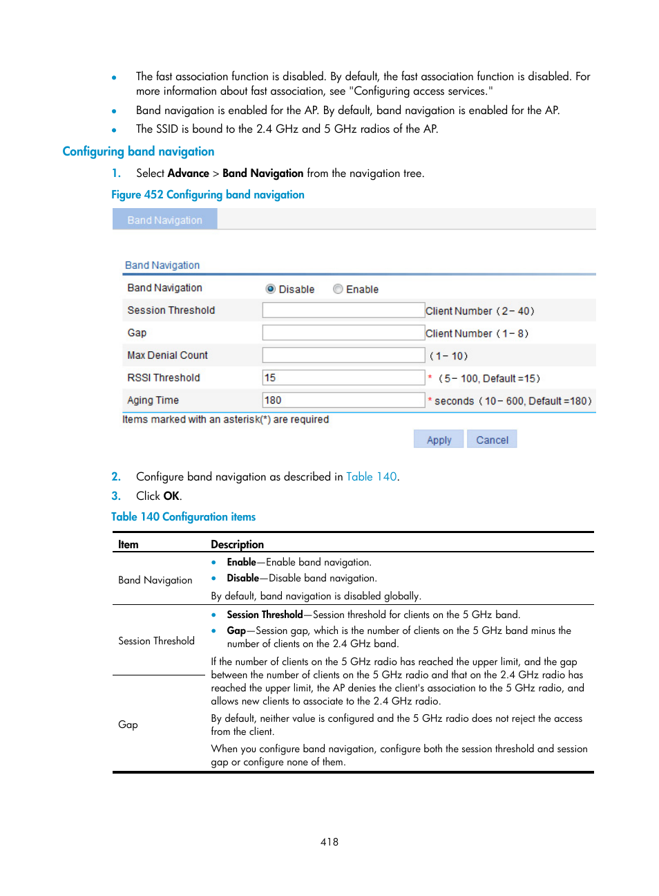 Configuring band navigation | H3C Technologies H3C WA3600 Series Access Points User Manual | Page 431 / 447