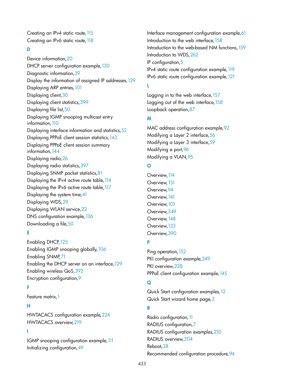 D e f h i l m o, P q r | H3C Technologies H3C WA3600 Series Access Points User Manual | Page 446 / 447