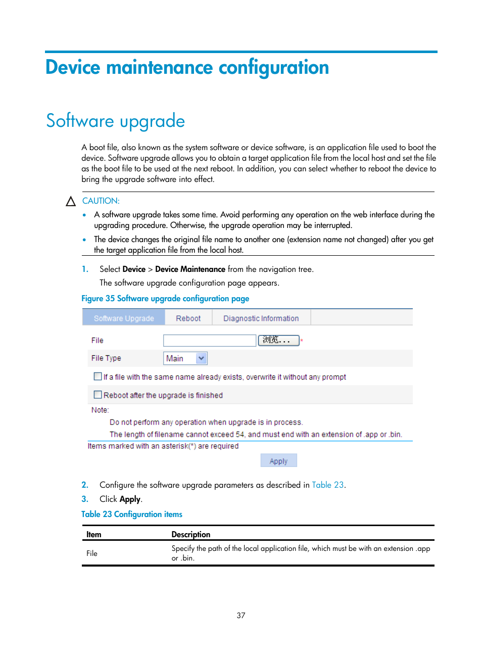 Device maintenance configuration, Software upgrade | H3C Technologies H3C WA3600 Series Access Points User Manual | Page 50 / 447