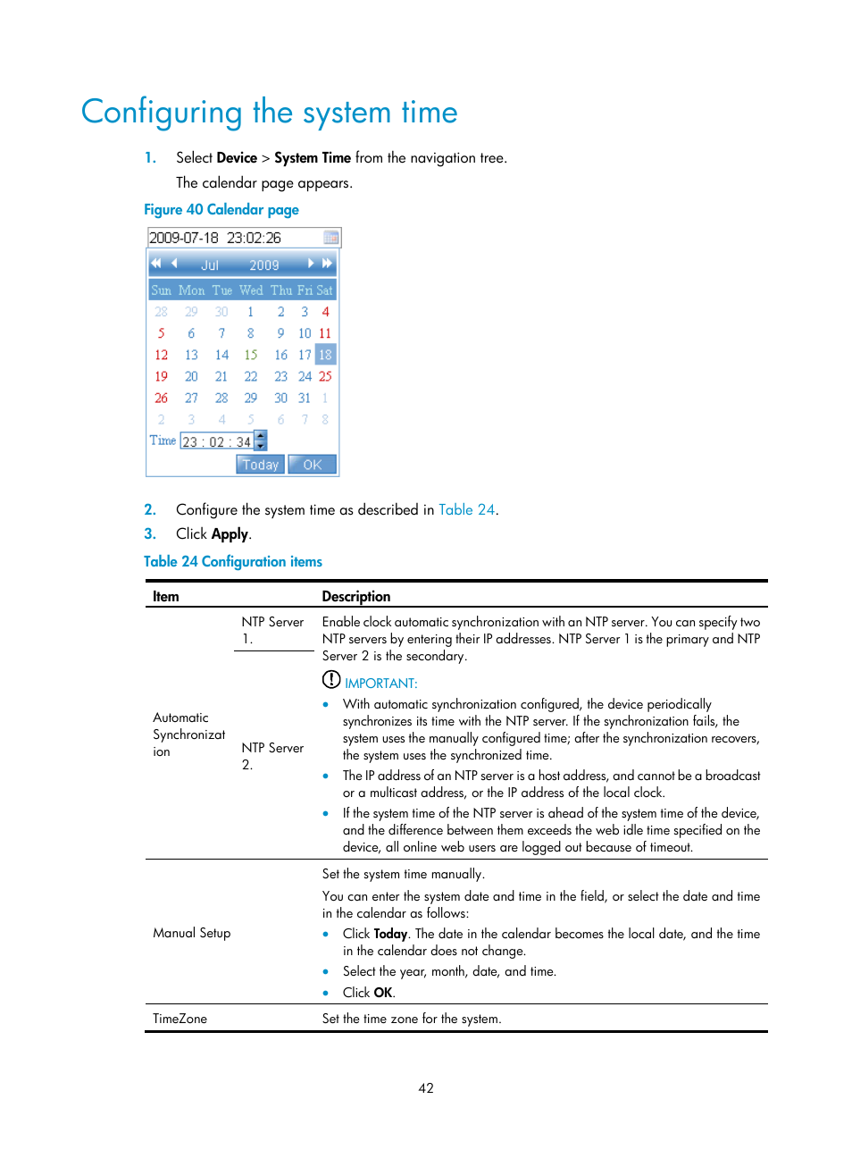 Configuring the system time | H3C Technologies H3C WA3600 Series Access Points User Manual | Page 55 / 447