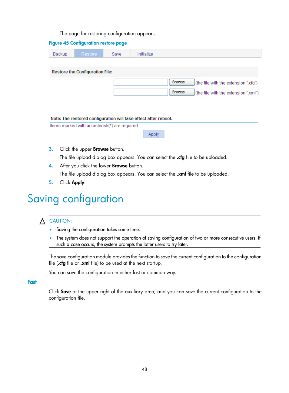 Saving configuration, Fast | H3C Technologies H3C WA3600 Series Access Points User Manual | Page 61 / 447