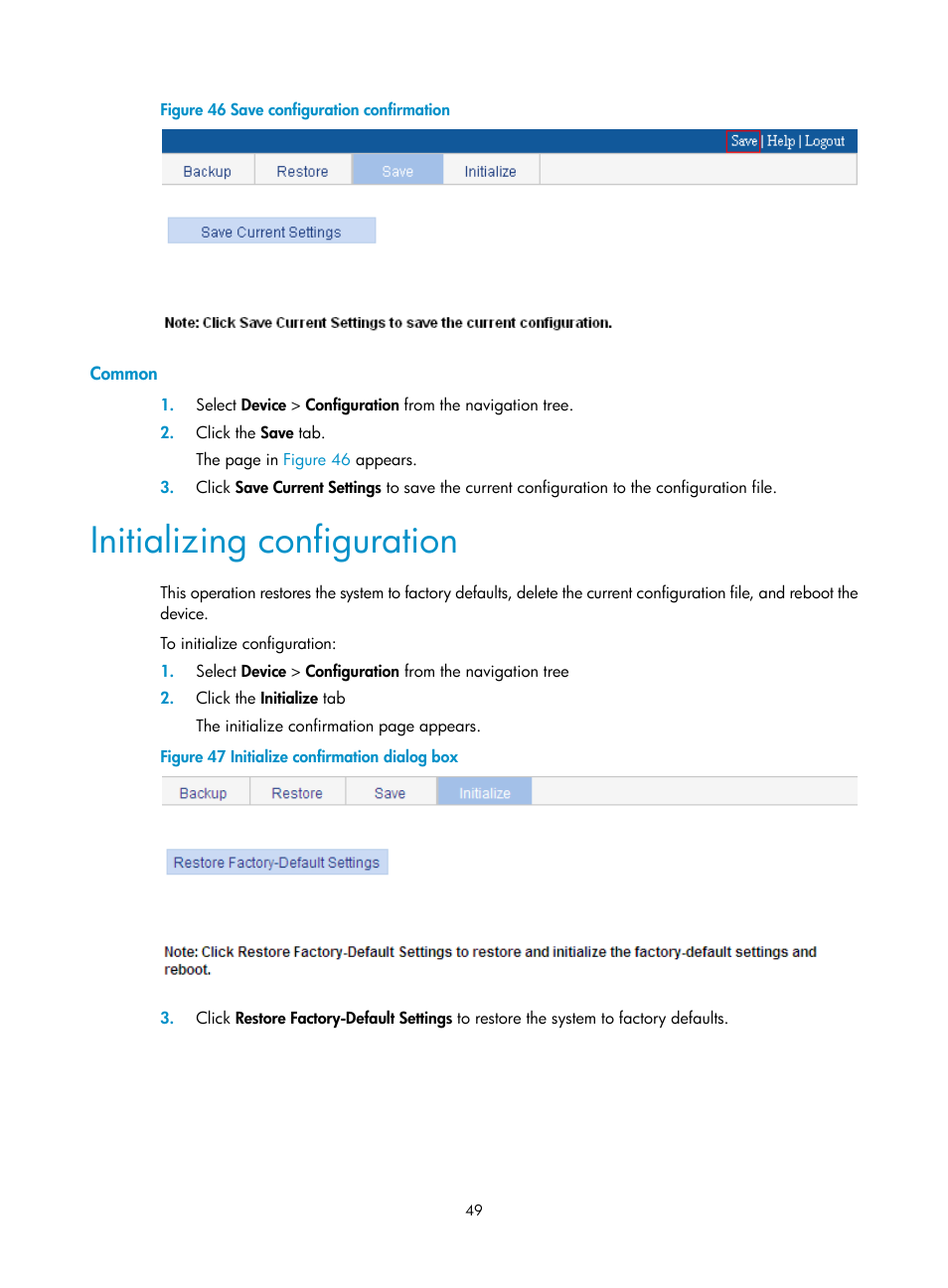 Common, Initializing configuration | H3C Technologies H3C WA3600 Series Access Points User Manual | Page 62 / 447