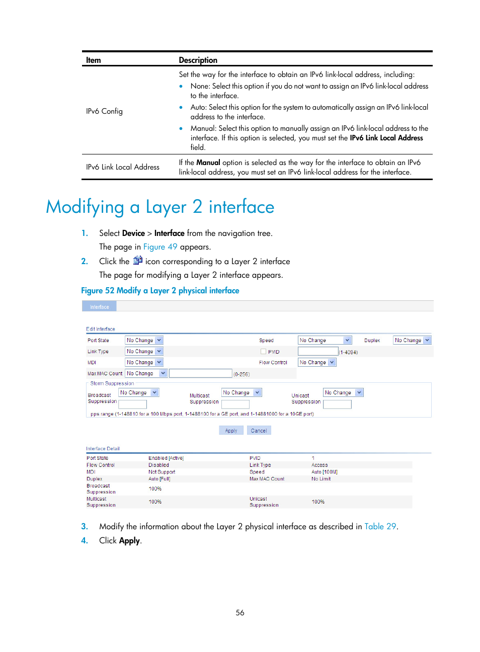 Modifying a layer 2 interface | H3C Technologies H3C WA3600 Series Access Points User Manual | Page 69 / 447