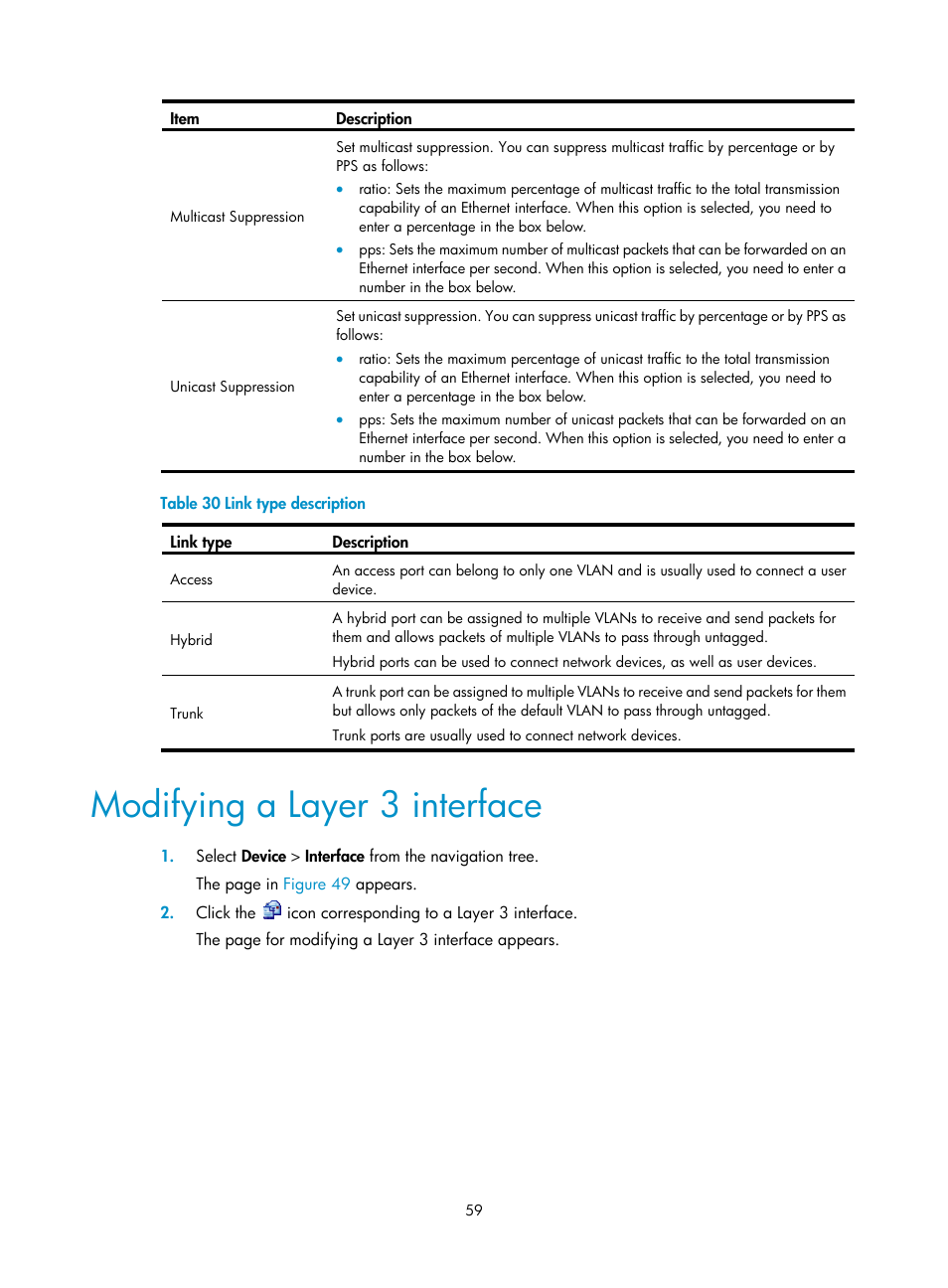 Modifying a layer 3 interface | H3C Technologies H3C WA3600 Series Access Points User Manual | Page 72 / 447