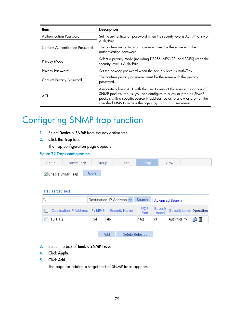 Configuring snmp trap function | H3C Technologies H3C WA3600 Series Access Points User Manual | Page 92 / 447