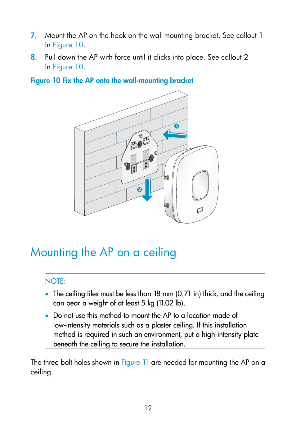 Mounting the ap on a ceiling | H3C Technologies H3C WA2600 Series WLAN Access Points User Manual | Page 18 / 35