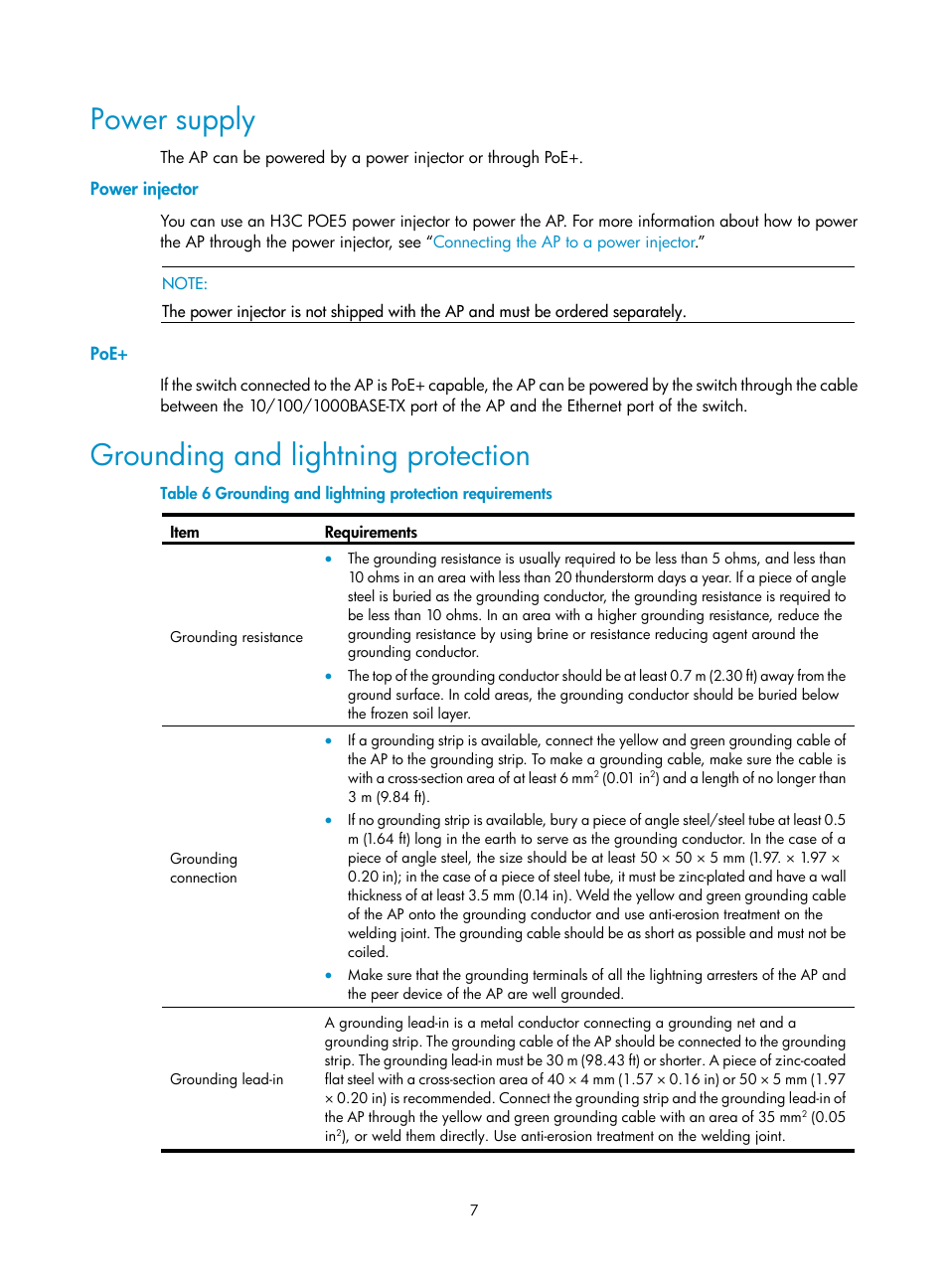 Power supply, Power injector, Grounding and lightning protection | H3C Technologies H3C WA2600 Series WLAN Access Points User Manual | Page 12 / 30