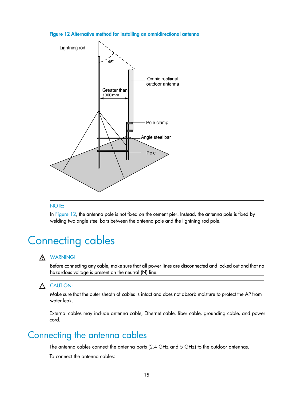 Connecting cables, Connecting the antenna cables | H3C Technologies H3C WA2600 Series WLAN Access Points User Manual | Page 20 / 30