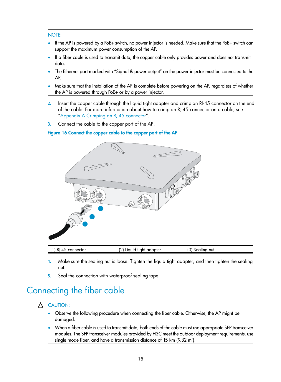 Connecting the fiber cable | H3C Technologies H3C WA2600 Series WLAN Access Points User Manual | Page 23 / 30