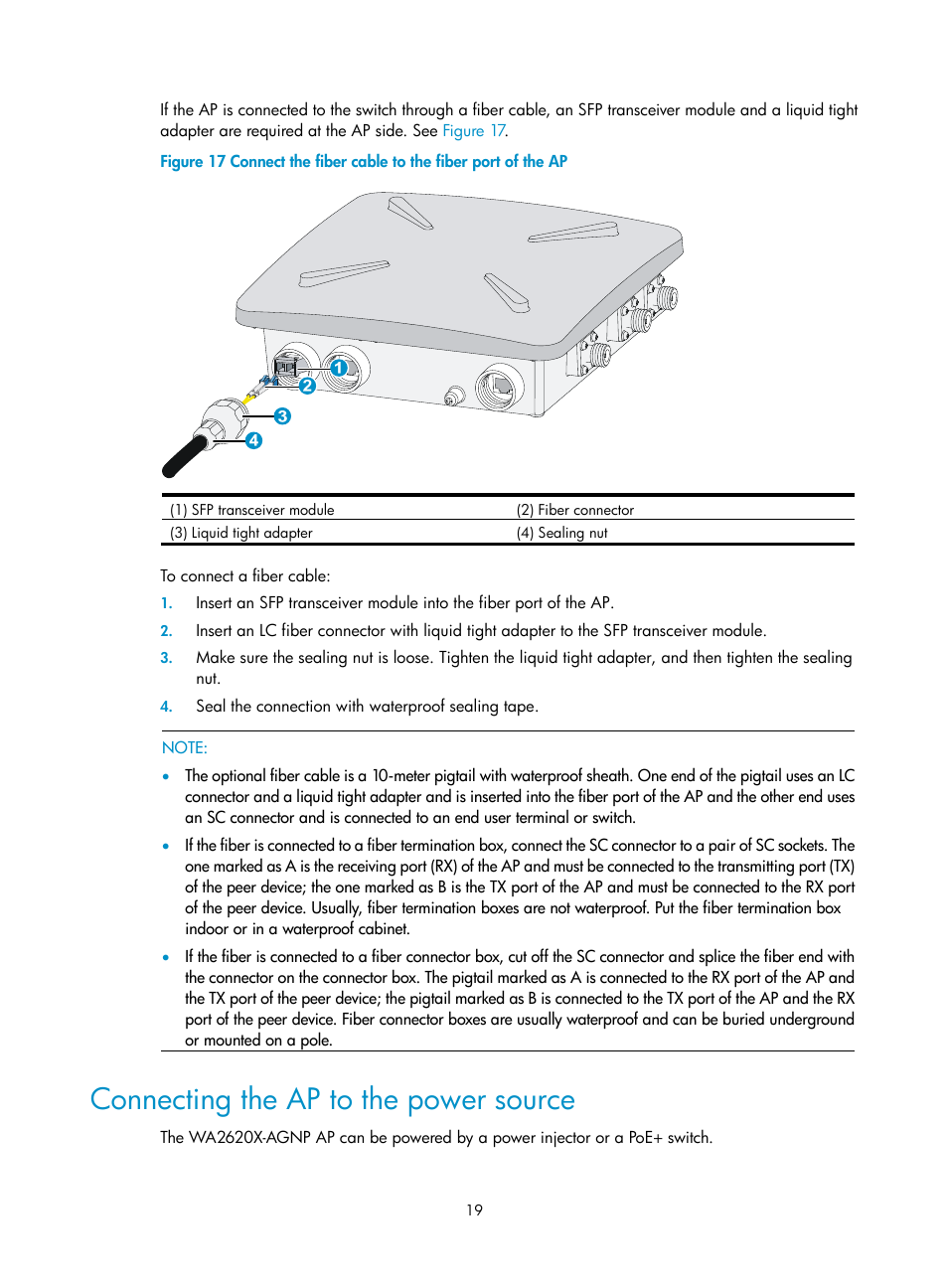 Connecting the ap to the power source | H3C Technologies H3C WA2600 Series WLAN Access Points User Manual | Page 24 / 30