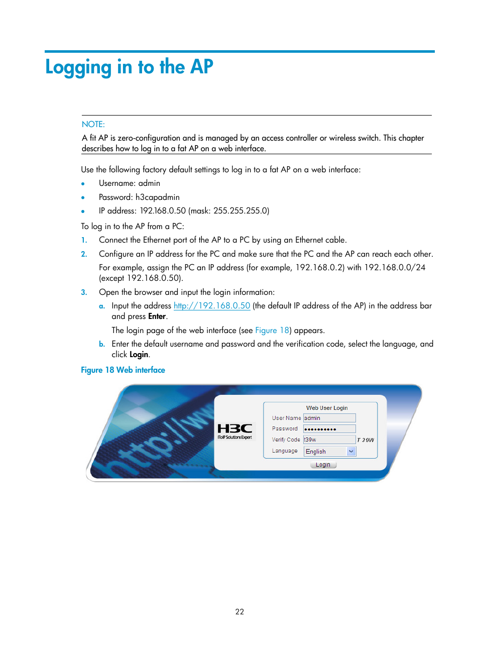 Logging in to the ap | H3C Technologies H3C WA2600 Series WLAN Access Points User Manual | Page 27 / 30