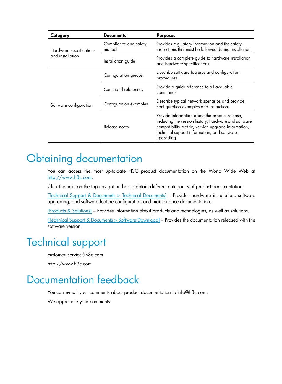 Obtaining documentation, Technical support, Documentation feedback | H3C Technologies H3C WA2600 Series WLAN Access Points User Manual | Page 4 / 30