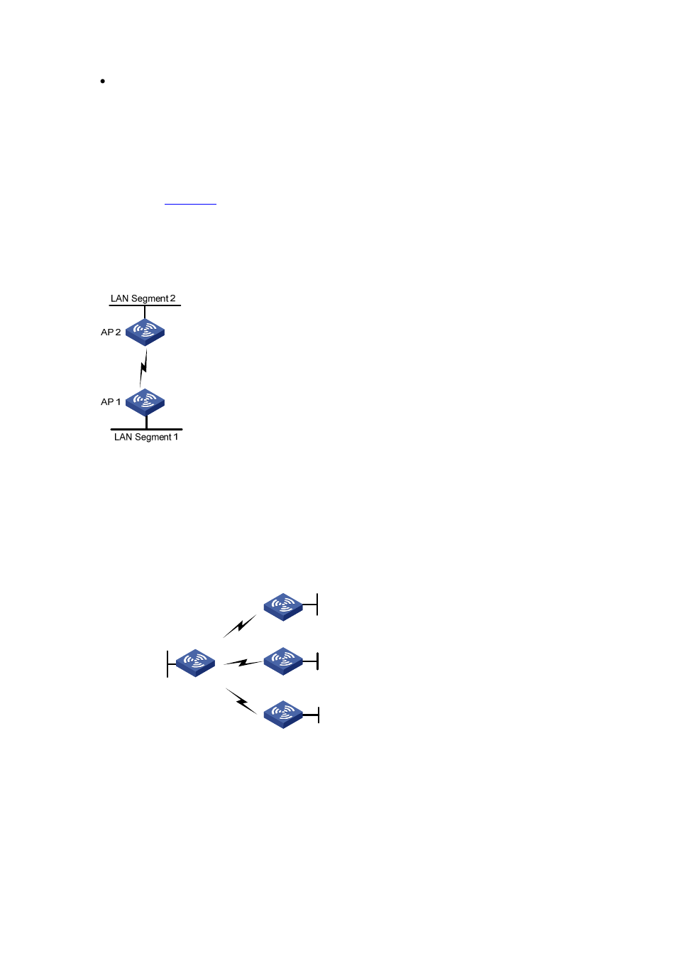 Deployment scenarios, Point to point bridge connection, Point to multi-point bridge connection | Mesh bridge connection | H3C Technologies H3C WA2600 Series WLAN Access Points User Manual | Page 62 / 84