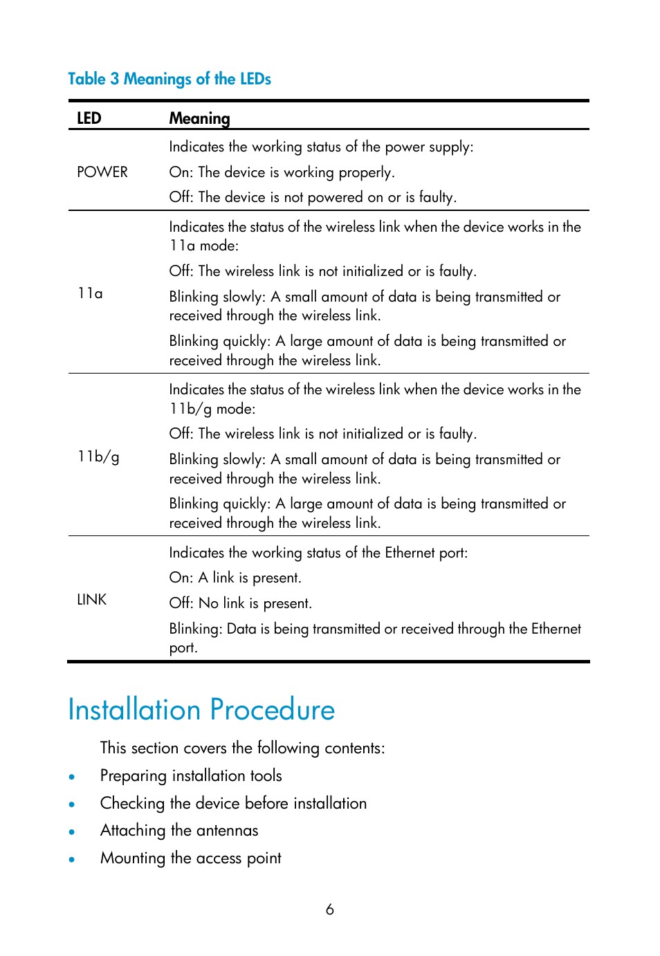 Installation procedure | H3C Technologies H3C WA2110-AG Wireless LAN Access Point User Manual | Page 12 / 31