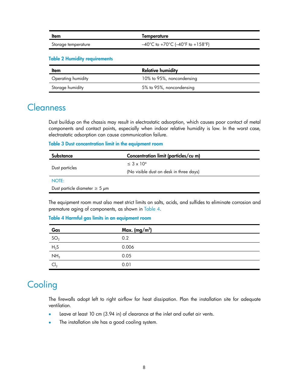 Cleanness, Cooling | H3C Technologies H3C SecPath F1000-E User Manual | Page 16 / 95