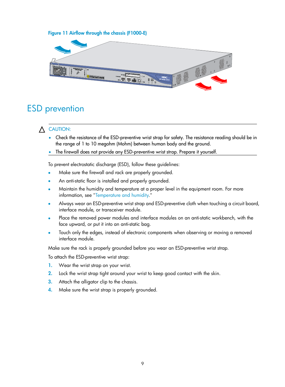 Esd prevention | H3C Technologies H3C SecPath F1000-E User Manual | Page 17 / 95