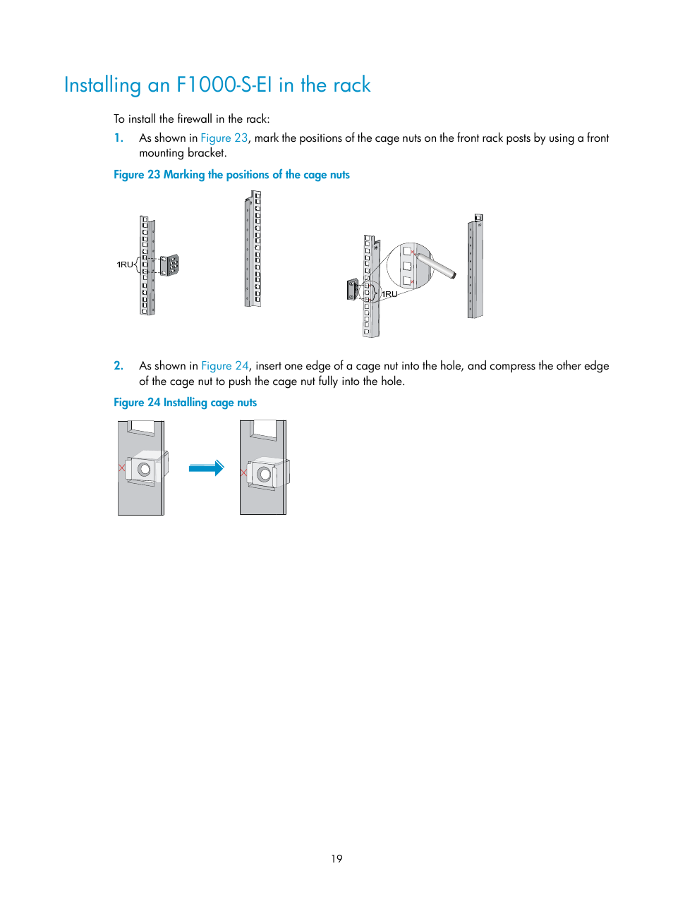 Installing an f1000-s-ei in the rack | H3C Technologies H3C SecPath F1000-E User Manual | Page 27 / 95