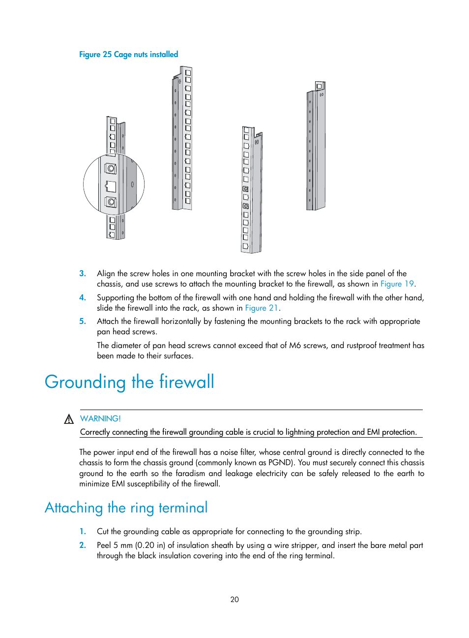 Grounding the firewall, Attaching the ring terminal, Grounding the | Firewall | H3C Technologies H3C SecPath F1000-E User Manual | Page 28 / 95