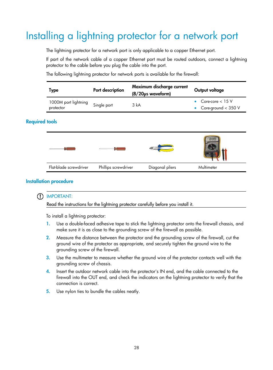 Required tools, Installation procedure | H3C Technologies H3C SecPath F1000-E User Manual | Page 36 / 95