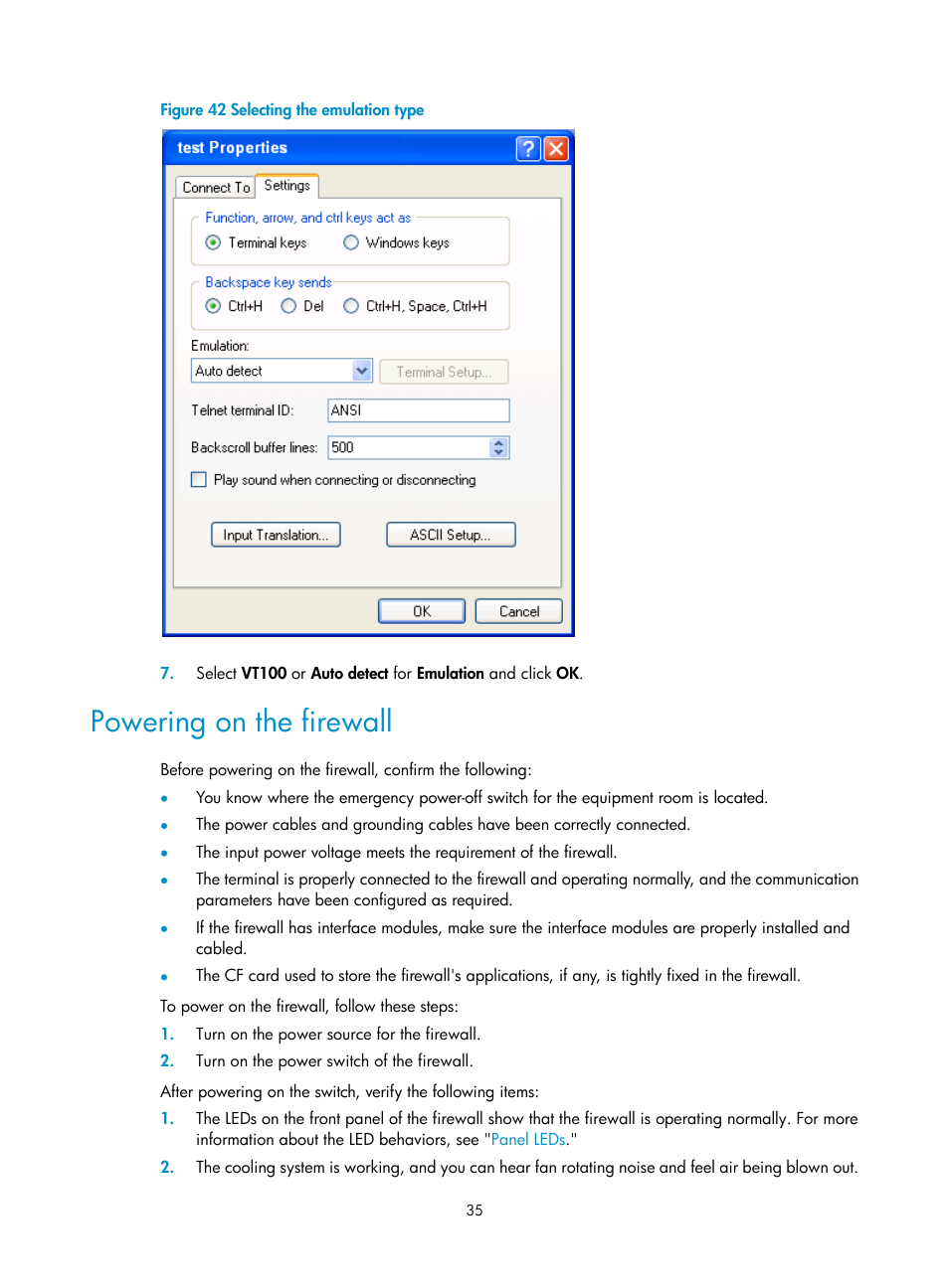 Powering on the firewall | H3C Technologies H3C SecPath F1000-E User Manual | Page 43 / 95