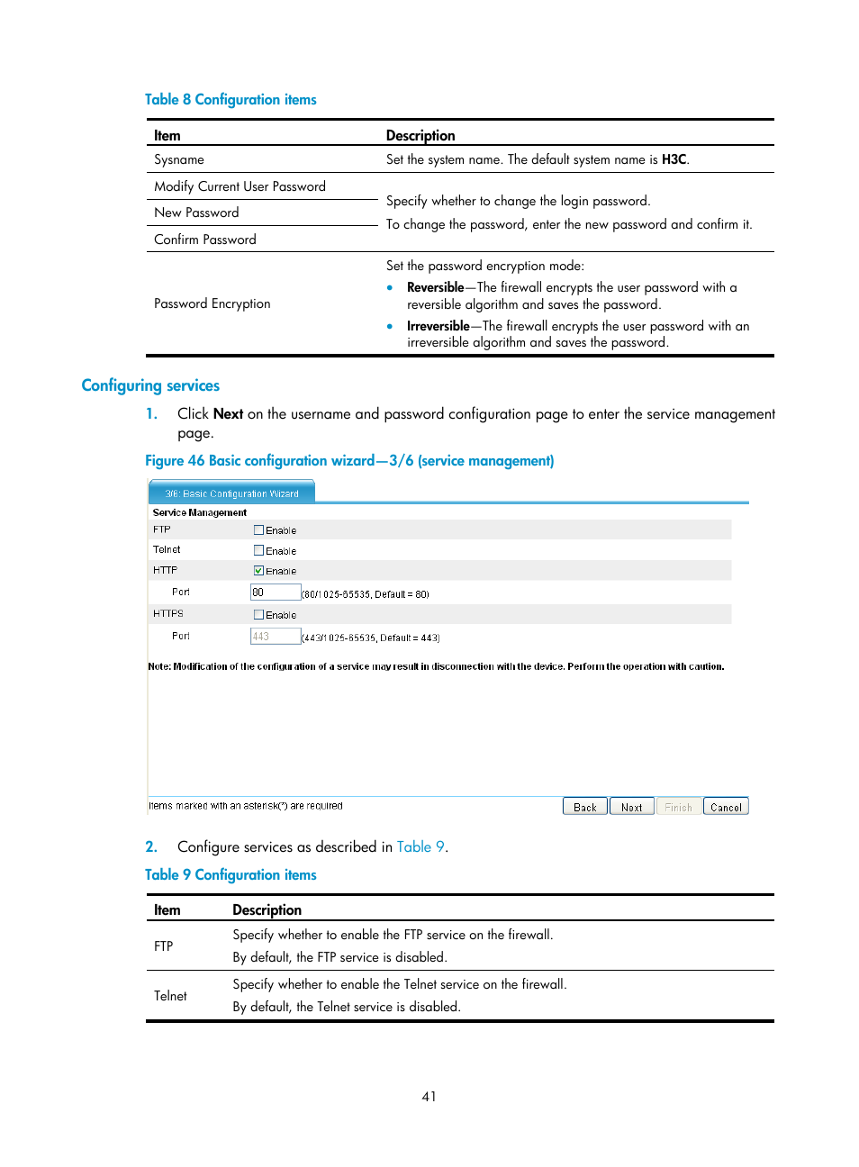 Configuring services | H3C Technologies H3C SecPath F1000-E User Manual | Page 49 / 95