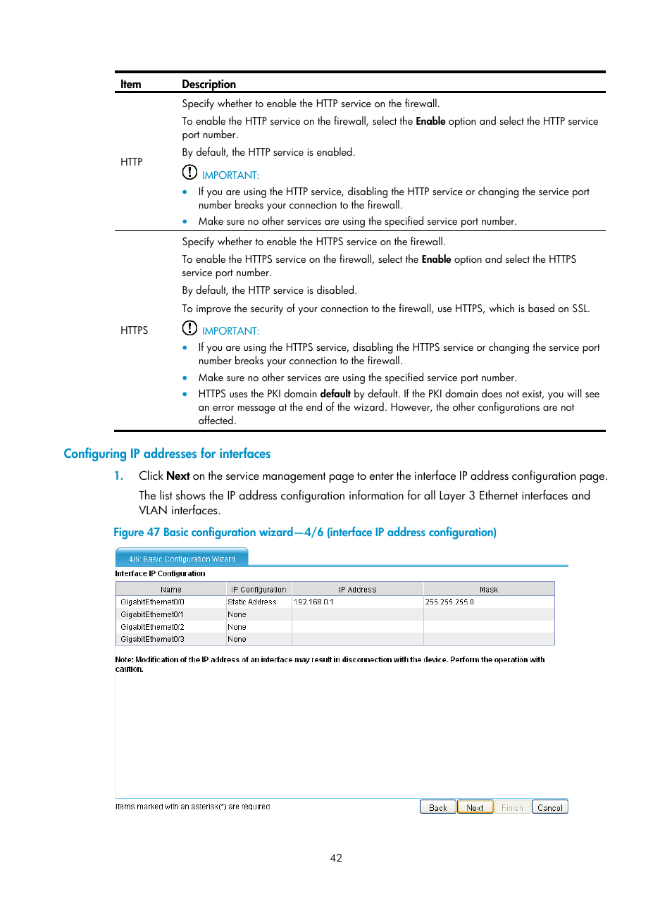 Configuring ip addresses for interfaces | H3C Technologies H3C SecPath F1000-E User Manual | Page 50 / 95