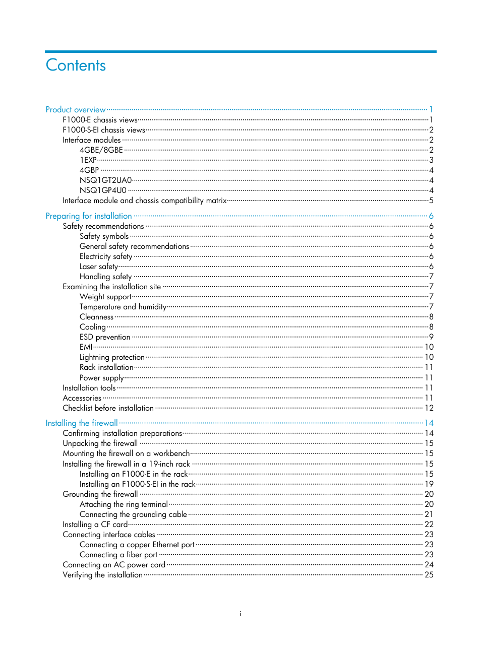 H3C Technologies H3C SecPath F1000-E User Manual | Page 6 / 95