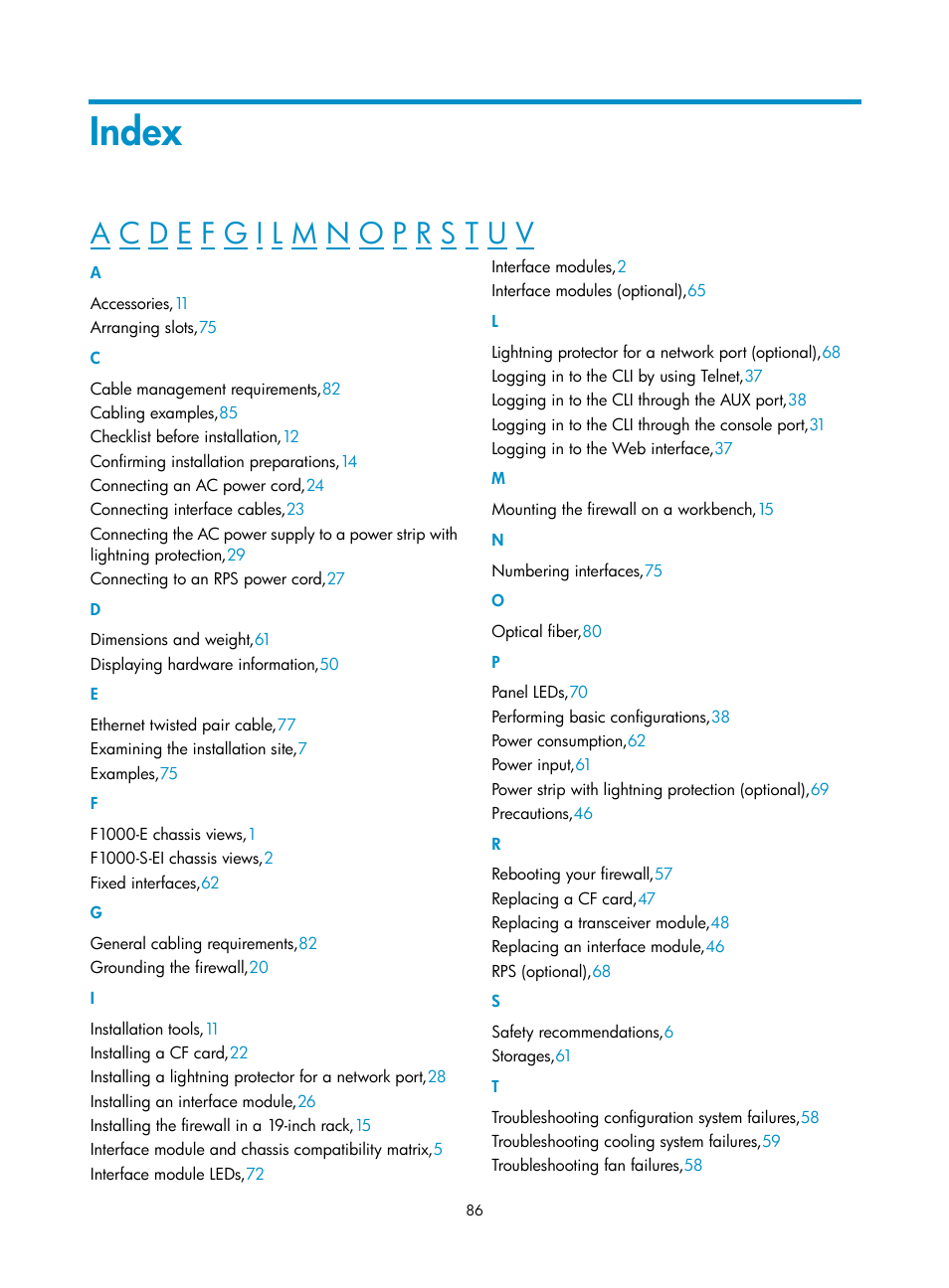 Index | H3C Technologies H3C SecPath F1000-E User Manual | Page 94 / 95