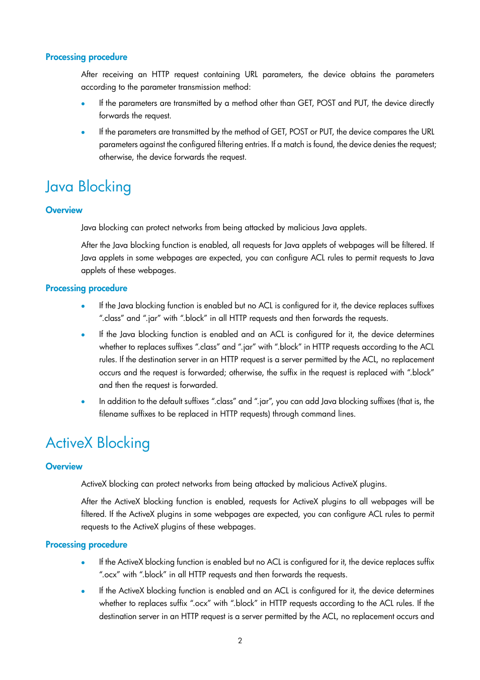 Processing procedure, Java blocking, Overview | Activex blocking | H3C Technologies H3C SecPath F1000-E User Manual | Page 101 / 182