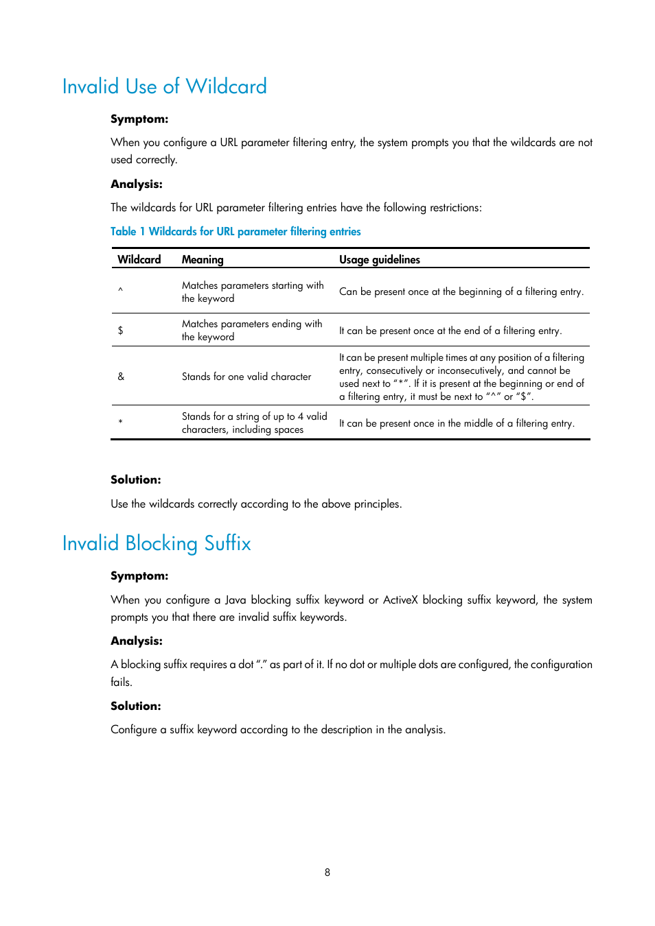 Invalid use of wildcard, Invalid blocking suffix | H3C Technologies H3C SecPath F1000-E User Manual | Page 107 / 182