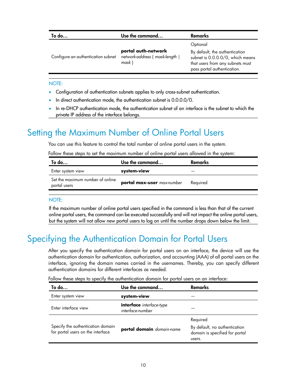 Setting the maximum number of online portal users | H3C Technologies H3C SecPath F1000-E User Manual | Page 11 / 182