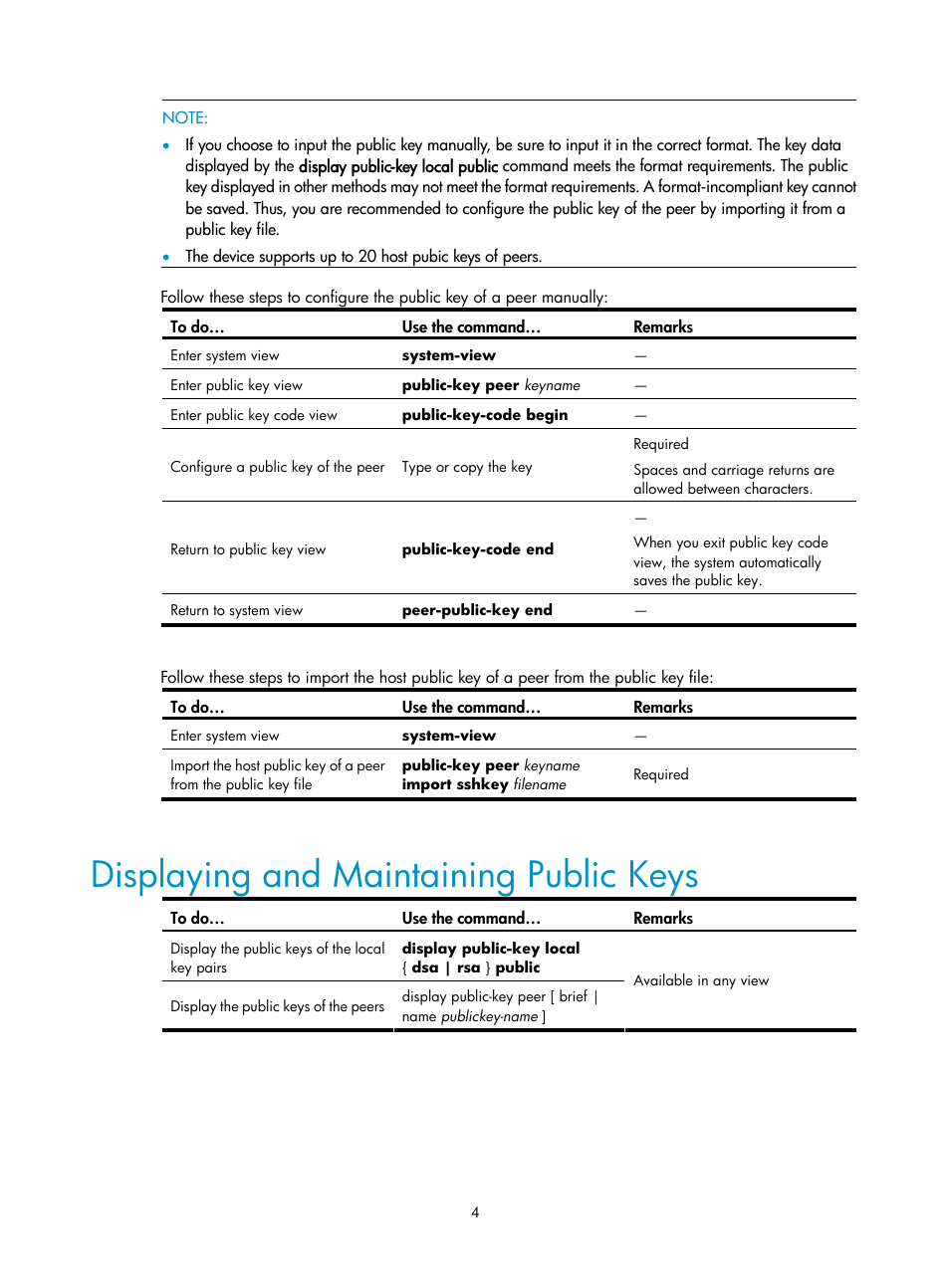Displaying and maintaining public keys | H3C Technologies H3C SecPath F1000-E User Manual | Page 112 / 182