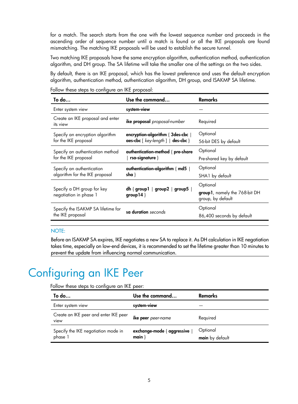 Configuring an ike peer | H3C Technologies H3C SecPath F1000-E User Manual | Page 169 / 182