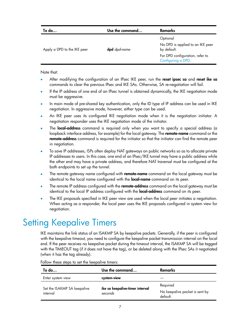 Setting keepalive timers | H3C Technologies H3C SecPath F1000-E User Manual | Page 171 / 182