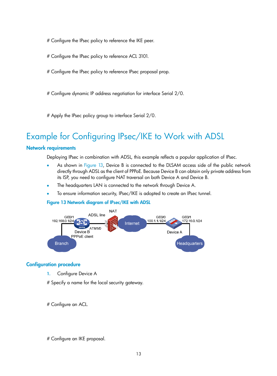 Network requirements, Configuration procedure | H3C Technologies H3C SecPath F1000-E User Manual | Page 177 / 182