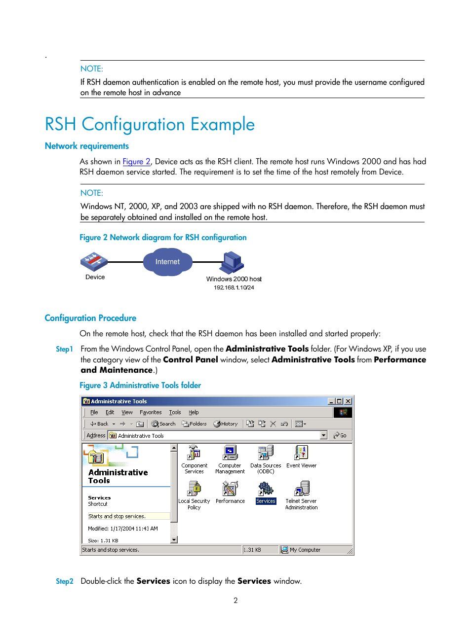 Rsh configuration example, Network requirements, Configuration procedure | H3C Technologies H3C SecPath F1000-E User Manual | Page 53 / 182