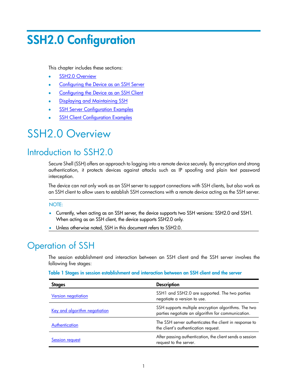Ssh2.0 configuration, Ssh2.0 overview, Introduction to ssh2.0 | Operation of ssh | H3C Technologies H3C SecPath F1000-E User Manual | Page 57 / 182