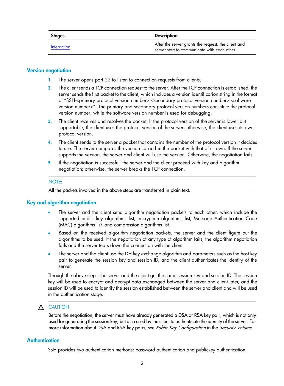 Version negotiation, Key and algorithm negotiation, Authentication | H3C Technologies H3C SecPath F1000-E User Manual | Page 58 / 182