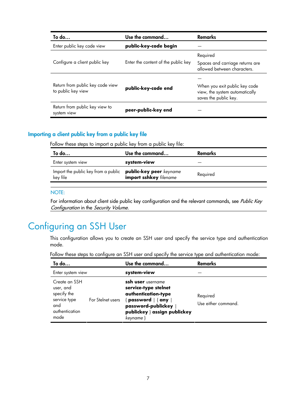 Configuring an ssh user | H3C Technologies H3C SecPath F1000-E User Manual | Page 63 / 182