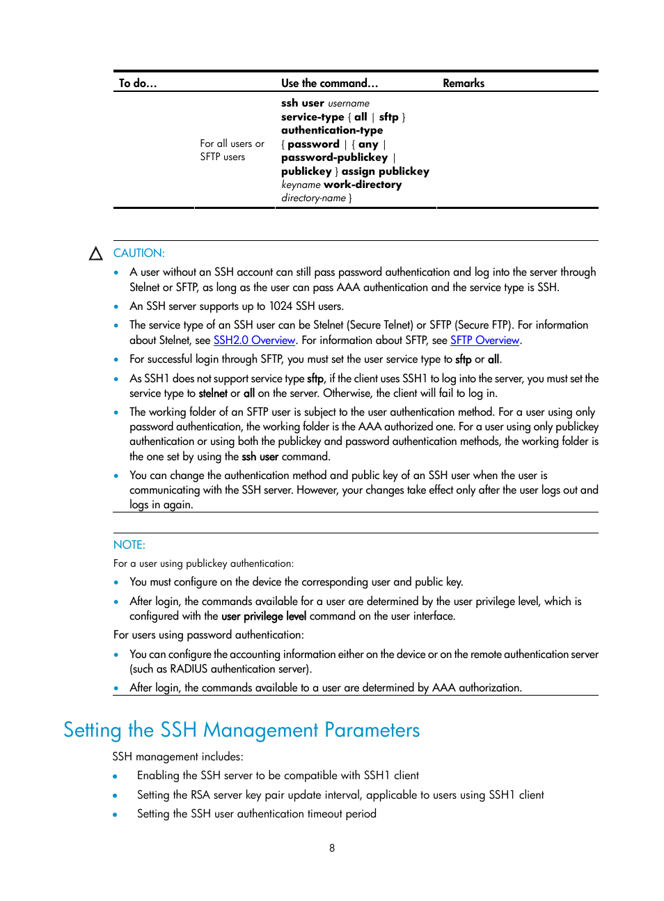 Setting the ssh management parameters | H3C Technologies H3C SecPath F1000-E User Manual | Page 64 / 182