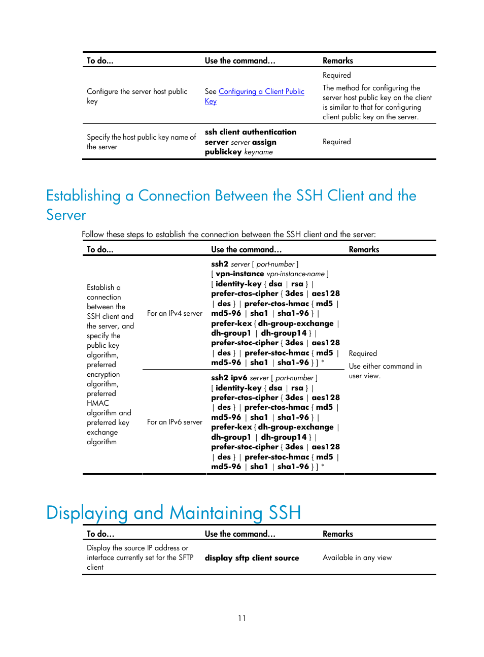Displaying and maintaining ssh | H3C Technologies H3C SecPath F1000-E User Manual | Page 67 / 182