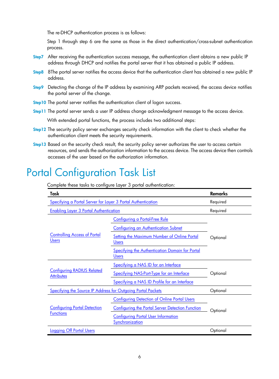 Portal configuration task list | H3C Technologies H3C SecPath F1000-E User Manual | Page 7 / 182