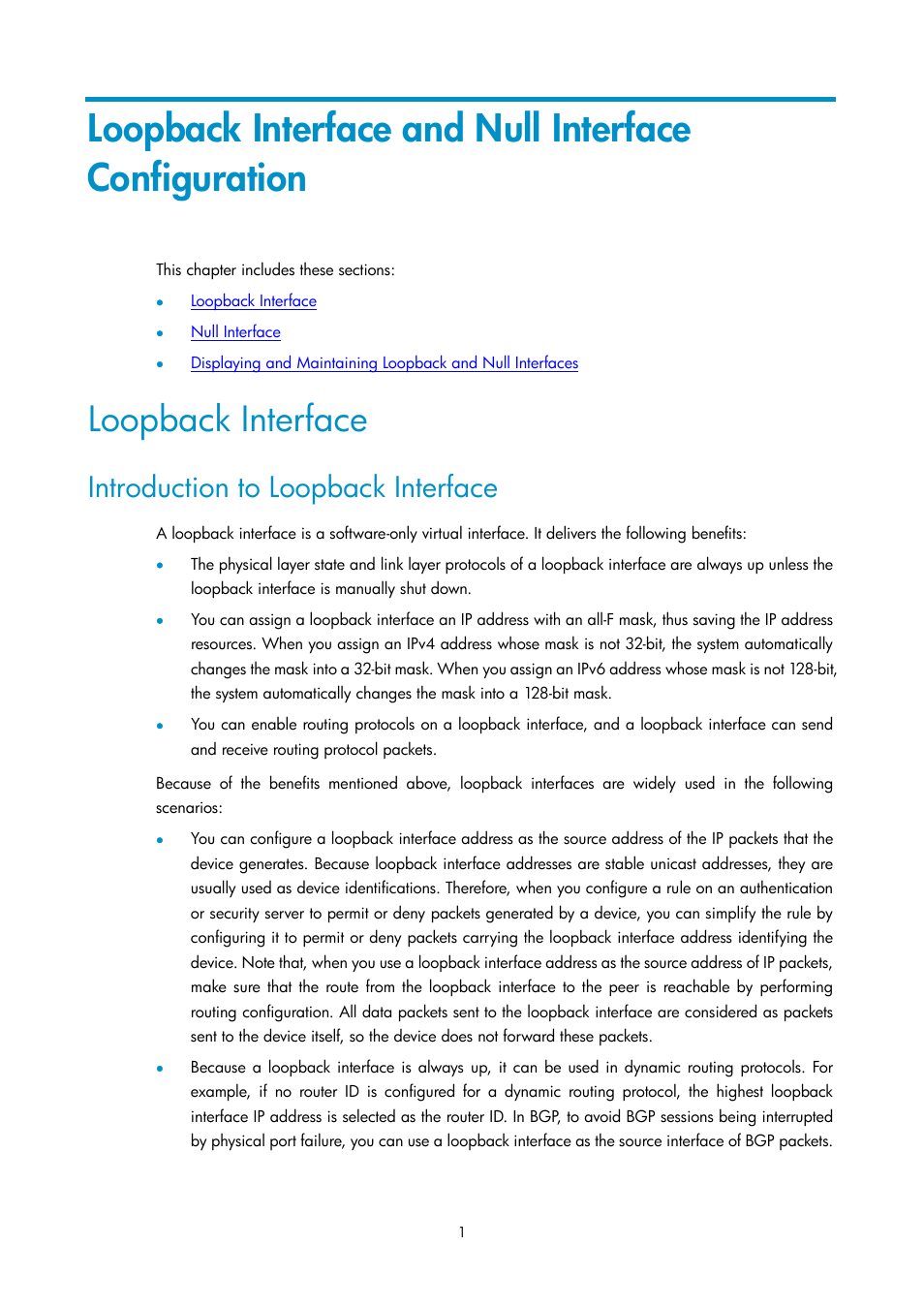 Loopback interface, Introduction to loopback interface | H3C Technologies H3C SecPath F1000-E User Manual | Page 13 / 57